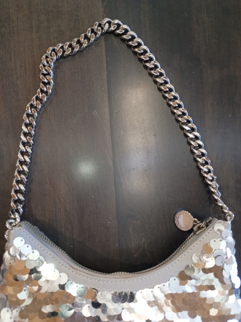 Stella McCartney Falabella Sequin Silver Metallic & Satin Shoulder Bag New - Picture 5 of 14